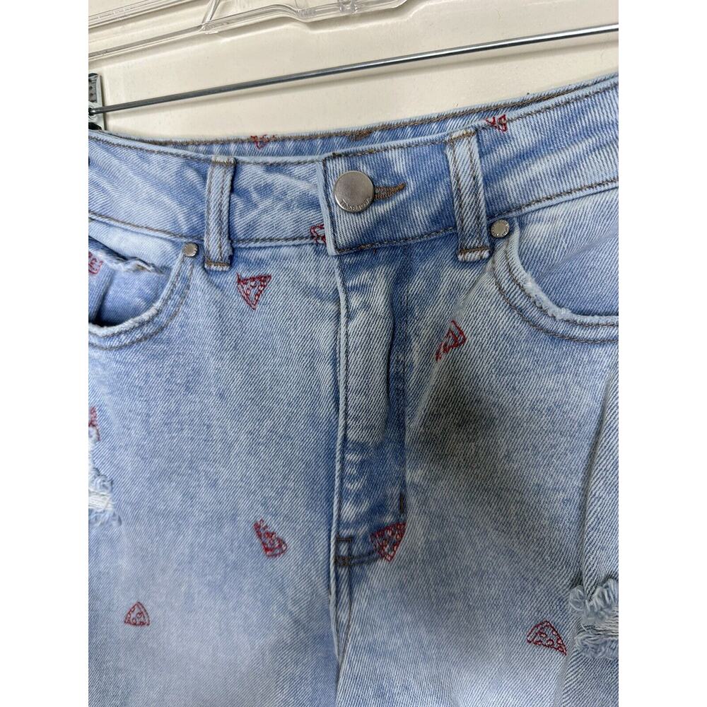 Tinseltown High Rise The Mom Jeans Embroidered Pizza Pattern Distressed Chewed - Picture 4 of 7